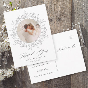 Elegant Black Script Wedding Photo Thank You Postcard
