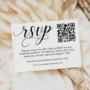 Elegant Black Script Wedding QR Code  RSVP Card