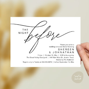 Elegant Black Script Wedding Rehearsal Dinner Invitation
