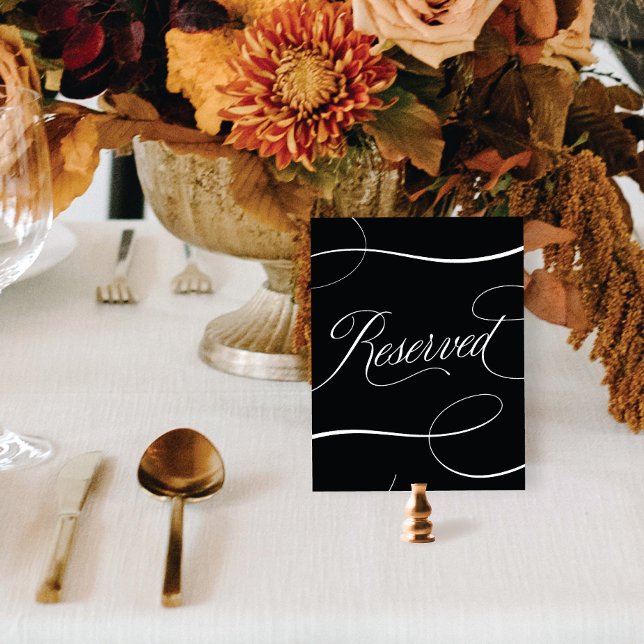 Elegant Black Script Wedding Reserved Table Sign (Creator Uploaded)