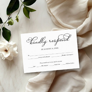 Elegant Black Script Wedding RSVP Card
