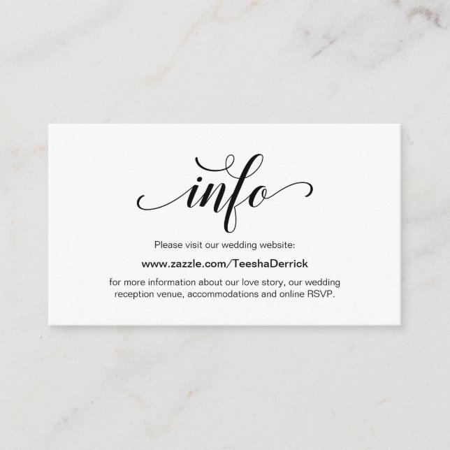 Elegant Black Script, Wedding Website Details Enclosure Card (Front)