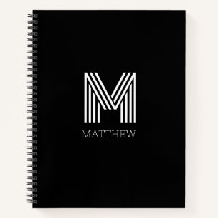 Elegant Black script White Monogrammed Notebook