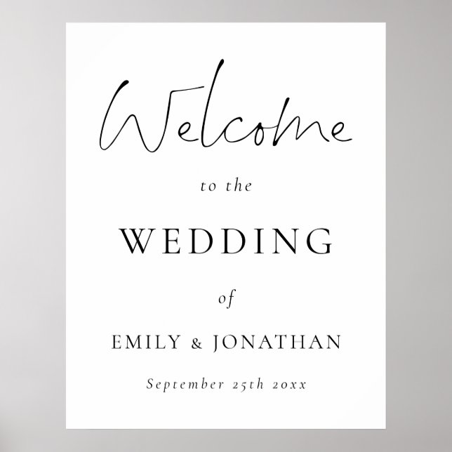 Elegant Black Script White Welcome to Wedding Poster (Front)