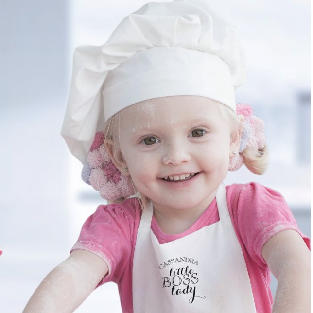 Elegant Black Scripted Little Boss Lady Add Name Kids Apron (Elegant Black Scripted Little Boss Lady Add Name Kids' Apron)