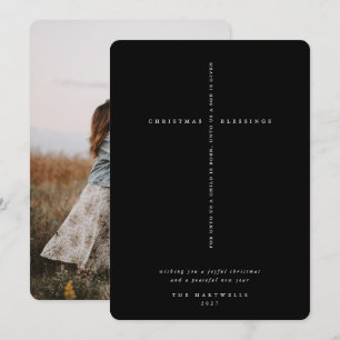Elegant Black Scripture Cross Photo Holiday Card