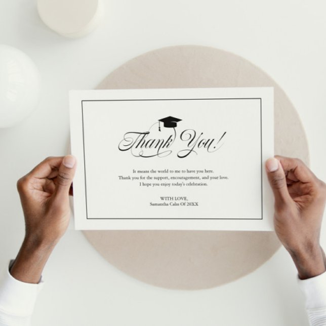 Elegant Black Scrit Thank You Grad Hat Graduation Card (Creator Uploaded)