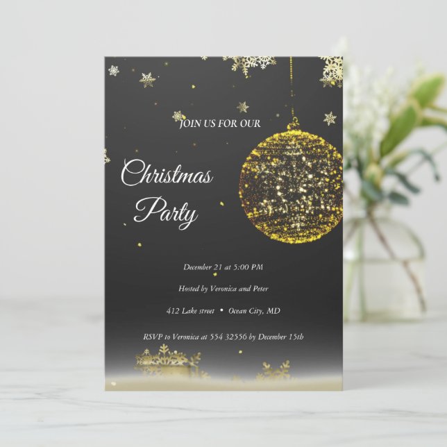 Elegant black sequined stars invitation (Standing Front)