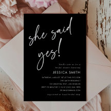 Elegant Black She Said Yes Bridal Shower