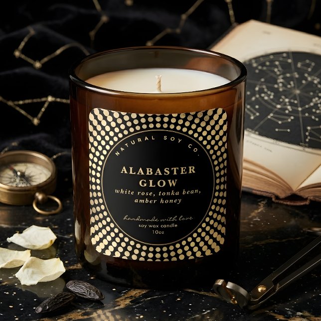 Elegant Black Shiny Gold Circle Soy Bean Candle Square Sticker (Elegant Black Shiny Gold Circle Soy Bean Candle Square Sticker)