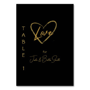 Elegant Black Shiny Love Heart Wedding Black 1 Table Number