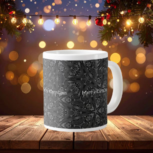 Elegant Black Shiny Merry Christmas Customisable Large Coffee Mug