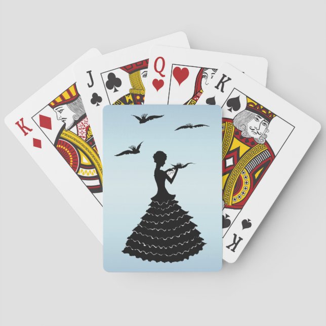 Elegant black silhouette lady in Ruffled Dress Bic Playing Cards (Back)