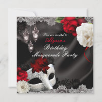 Elegant Black Silk Floral & Lace Masquerade Party