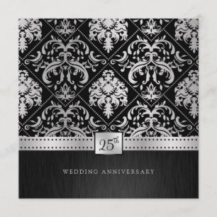 Elegant Black & Silver 25th Wedding Anniversary Invitation