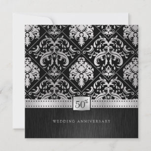 Elegant Black & Silver 50th Wedding Anniversary Invitation