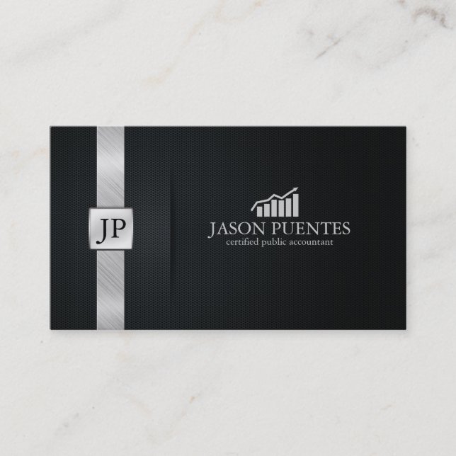Elegant Black & Silver Accounting with Graph Logo Business Card (Front)