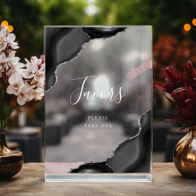 Elegant Black Silver Agate Wedding Favours Acrylic Sign (Creator Uploaded)