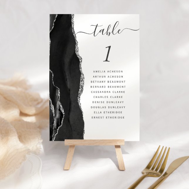 Elegant Black Silver Agate Wedding Table Number (Creator Uploaded)