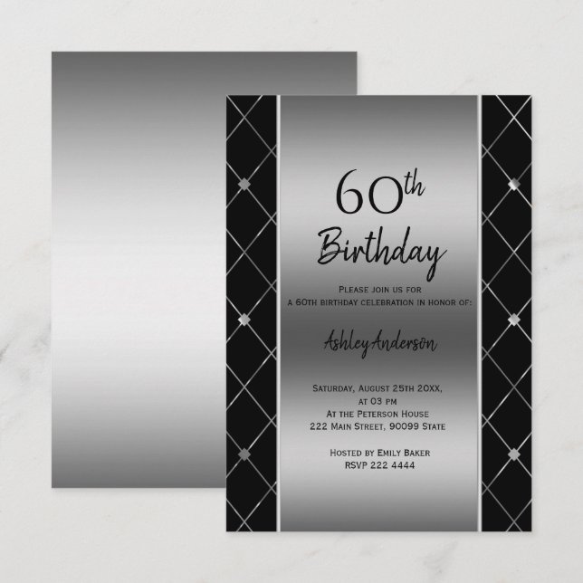 Elegant Black & Silver Birthday Invitation (Front/Back)