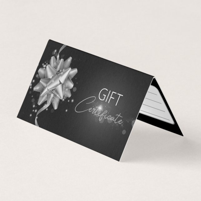 Elegant Black Silver Bow Classy Luminous Gift Card (Front)