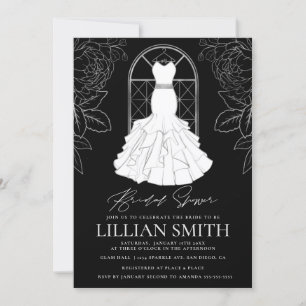 Elegant Black & Silver Bridal Dress Bridal Shower Invitation