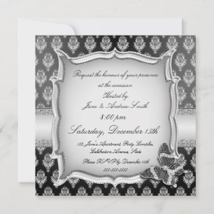 Elegant black silver butterfly jewel invitation