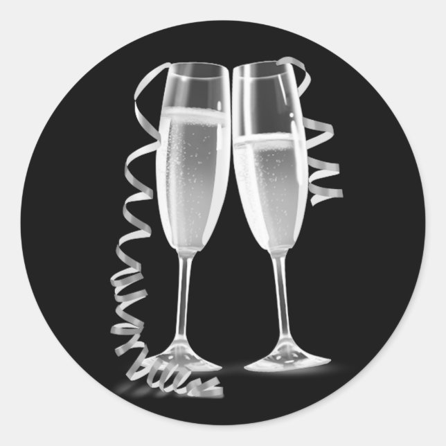 Elegant Black Silver Champagne Glass Stickers (Front)