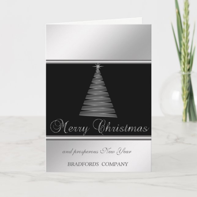 Elegant Black, Silver,  Christmas Tree, Company Holiday Card (Front)