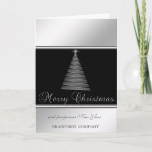Elegant Black, Silver,  Christmas Tree, Company Holiday Card
