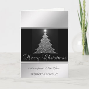 Elegant Black, Silver, Christmas Tree, Company Holiday Card