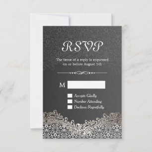 Elegant Black Silver Damask RSVP Card