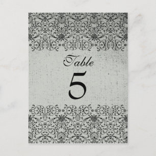 Elegant black silver damask wedding table card