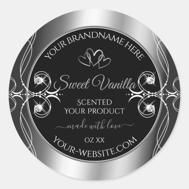 Elegant Black Silver Decor Product Labels Diamonds (Front)