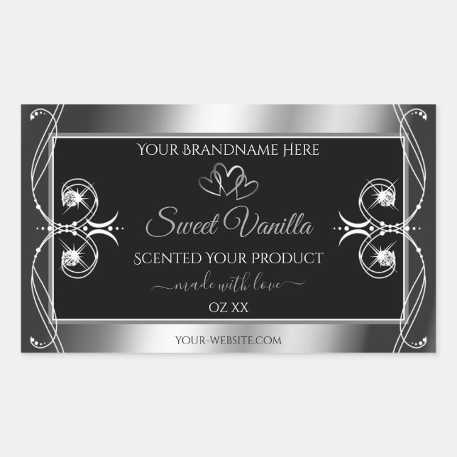 Elegant Black Silver Decor Product Labels Diamonds (Front)