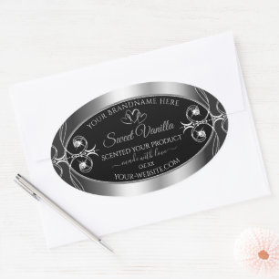 Elegant Black Silver Decor Product Labels Diamonds