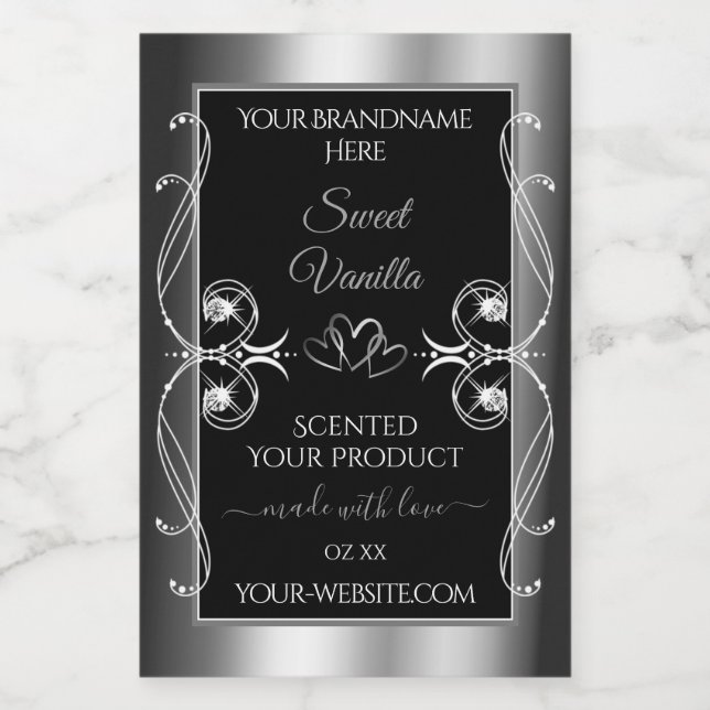 Elegant Black Silver Decor Product Labels Diamonds (Single Label)