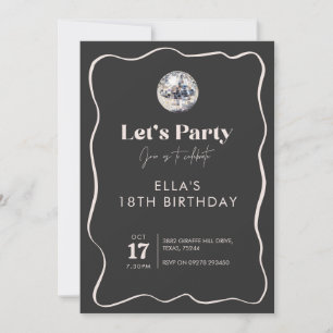 Elegant Black & Silver Disco Ball 18th Birthday Invitation