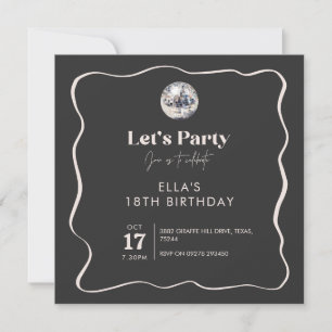 Elegant Black & Silver Disco Ball 18th Birthday Invitation