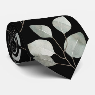 Elegant Black Silver Dollar Eucalyptus Wedding Tie
