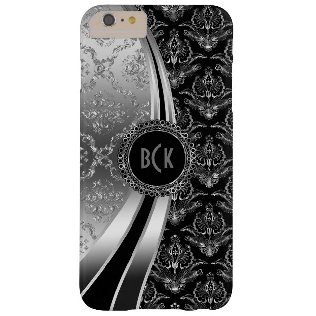 Elegant Black & Silver Floral Damask Case-Mate iPhone Case (Back)
