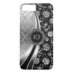 Elegant Black & Silver Floral Damask iPhone 8 Plus/7 Plus Case