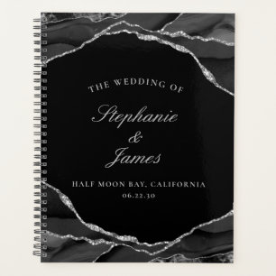 Elegant Black Silver Foil Agate Photo Wedding Planner
