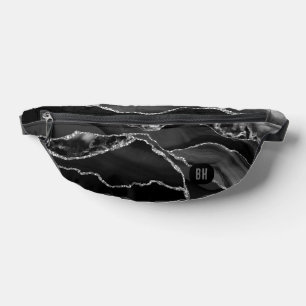 Elegant Black Silver Glitter Agate Marble  Bum Bags