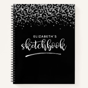 Elegant Black Silver Glitter Artist Sketchbook Notebook