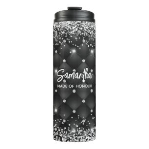 Elegant black silver glitter bridal anniversary thermal tumbler