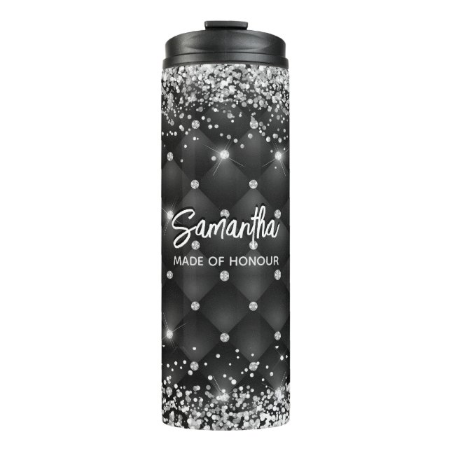 Elegant black silver glitter bridal anniversary thermal tumbler (Front)