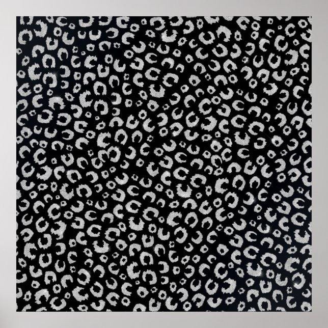 Elegant Black Silver Glitter Leopard Animal Print (Front)
