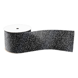 Elegant Black Silver Glitter Leopard Pattern Grosgrain Ribbon