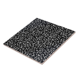 Elegant Black Silver Glitter Leopard Pattern Tile
